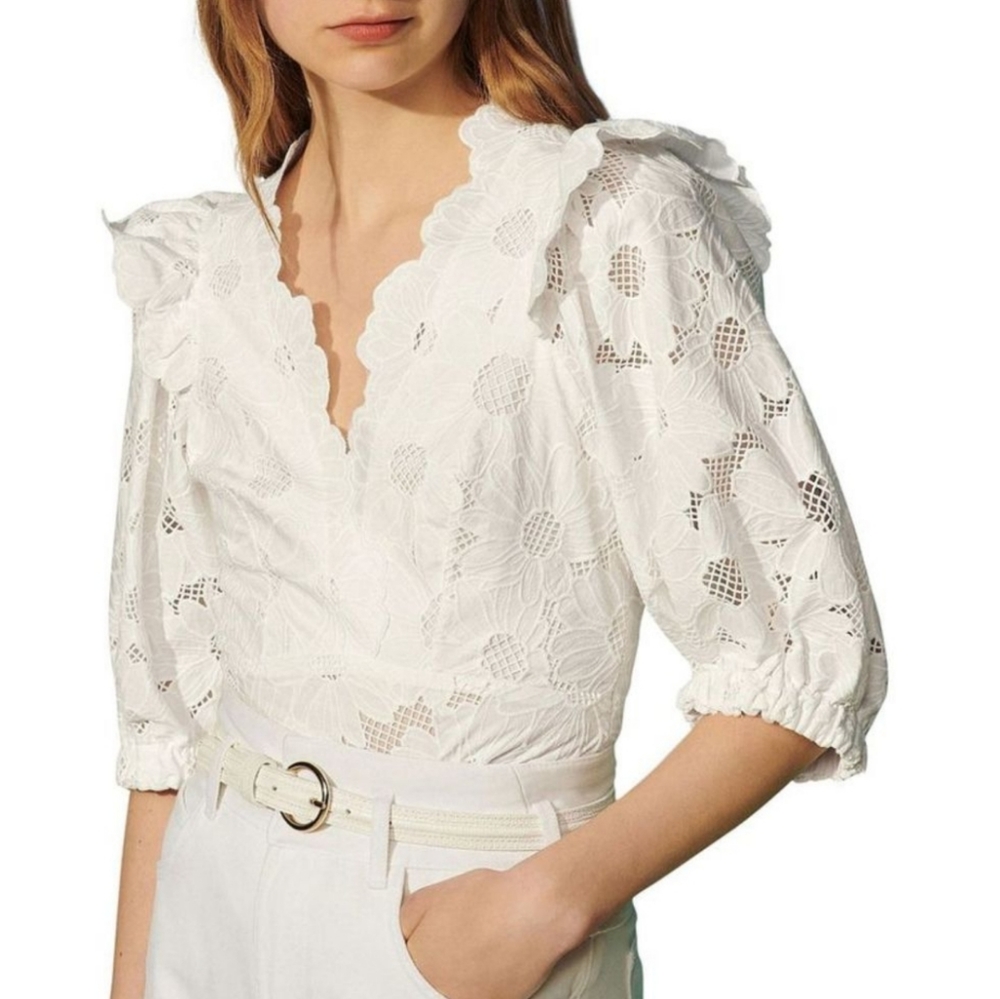 Sandro Cream Floral Broiderie Anglaise Top - Picture 2 of 10